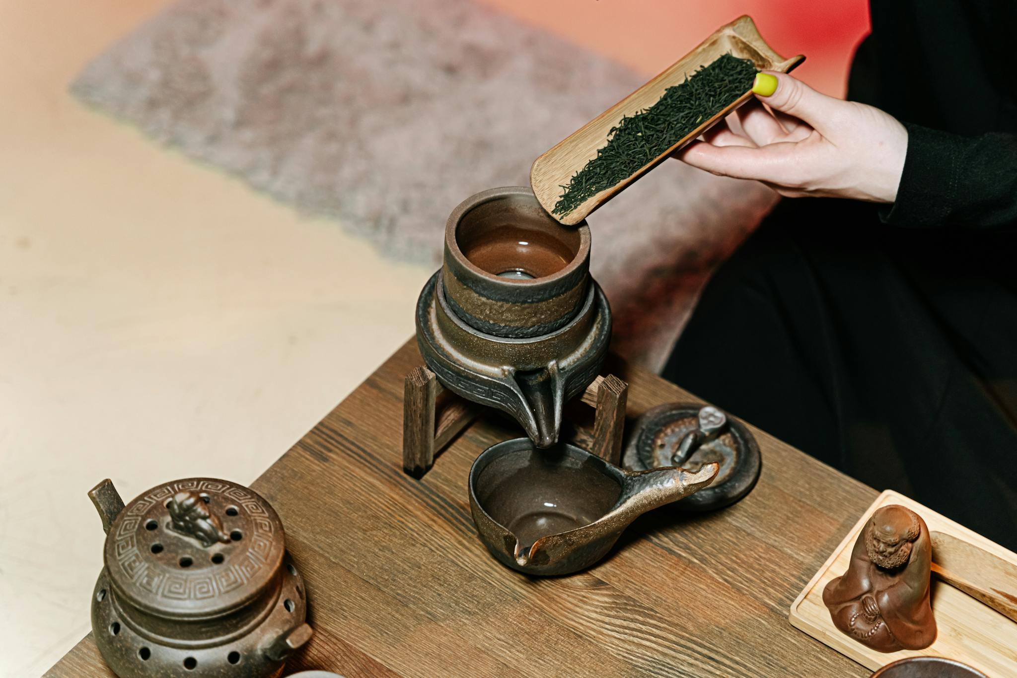 A Serene Japanese Tea Ceremony With Green